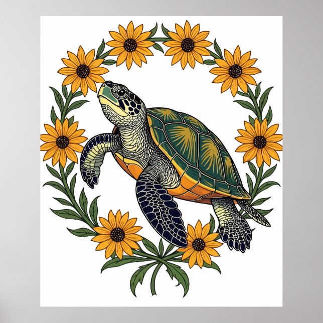 Malaclemys Terrapin And Black Eyed Susan Flowers Poster (Front)