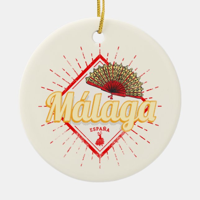 Malaga Andalusia Spain Retro Flamenco Vintage Ceramic Ornament (Front)
