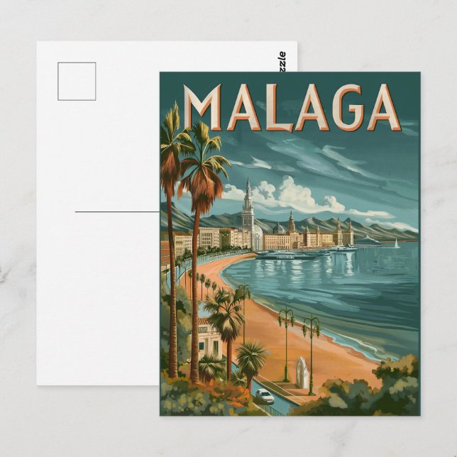 Malaga in Retro Charm - Vintage Travel Postcard (Front/Back)