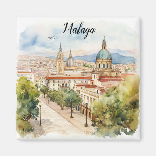 Malaga Spain Architecture Watercolor Magnet