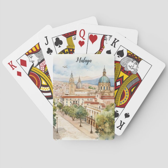 Malaga Spain Architecture Watercolor Poker Cards (Back)