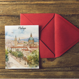 Malaga Spain Architecture Watercolor Postcard