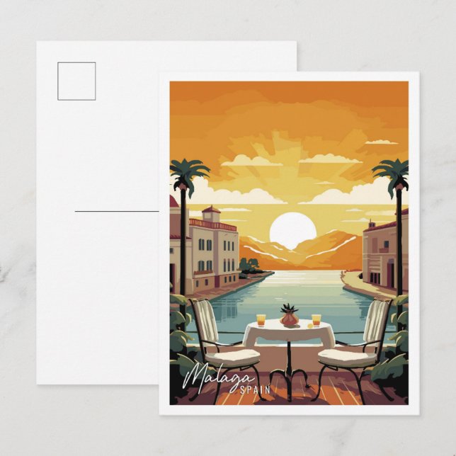 Malaga Spain Art vintage travel illustration Postcard (Front/Back)