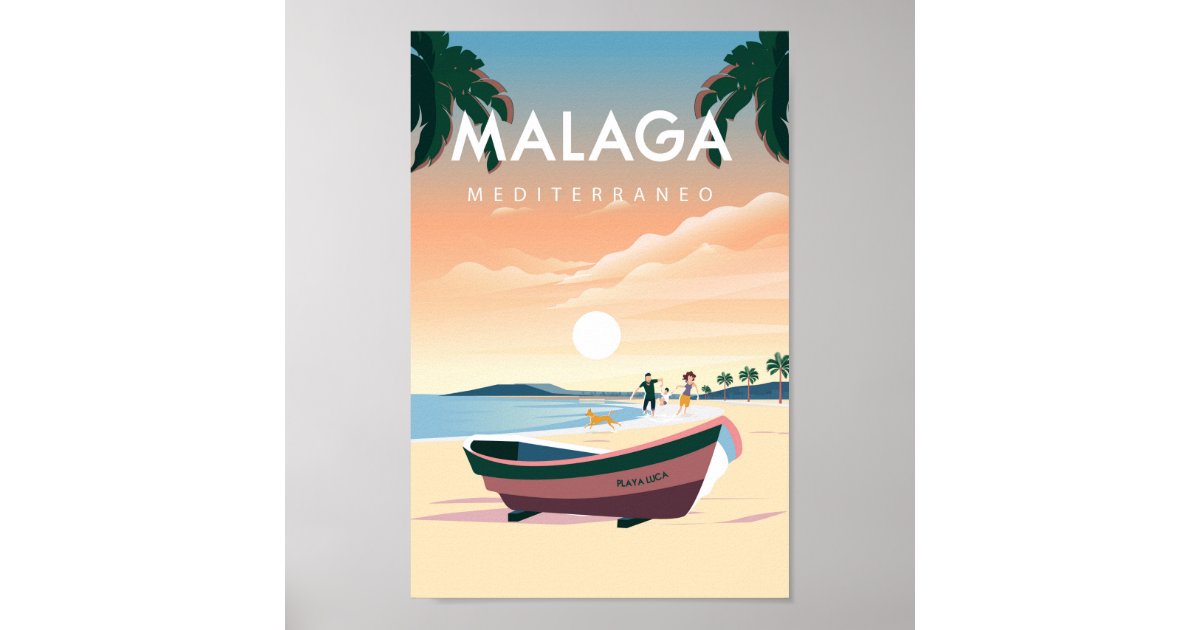 Malaga spain city travel poster