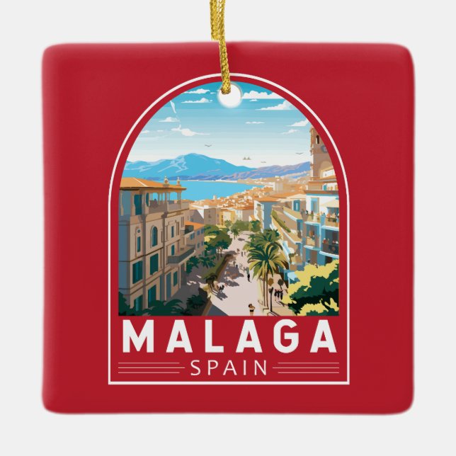 Malaga Spain Travel Art Vintage Ceramic Ornament (Front)