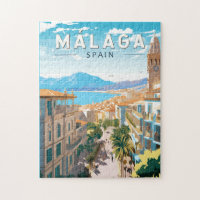 Malaga Spain Travel Art Vintage