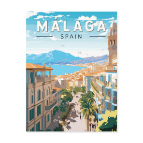 Malaga Spain Travel Art Vintage Postcard