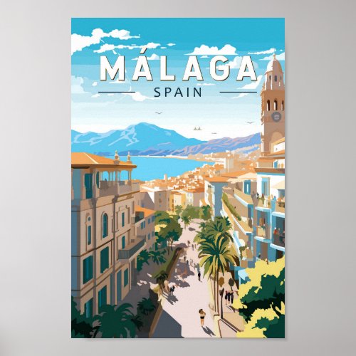 Malaga Spain Travel Art Vintage Poster