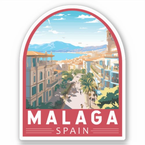 Malaga Spain Travel Art Vintage Sticker