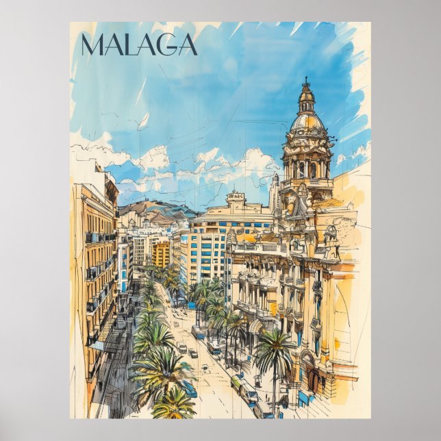 Malaga Spain Travel Poster (Front)