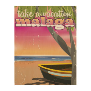 Malaga Spain travel poster. Wood Wall Decor