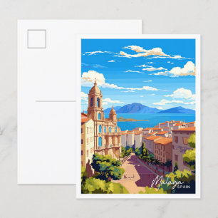 Malaga Spain Travel Vintage Illustration Postcard