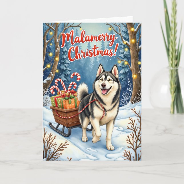 Malamerry Christmas – Alaskan Malamute Holiday Card (Front)