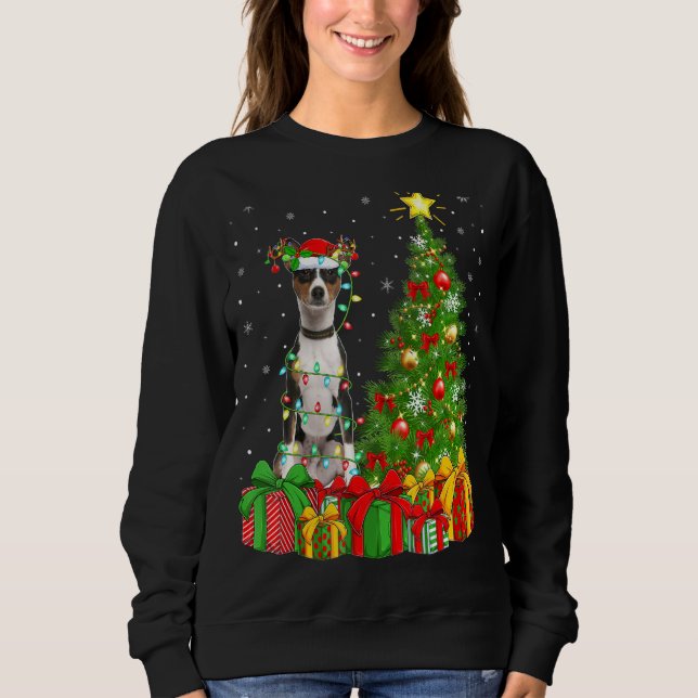 Malamute Dog Lighting Xmas Tree Santa Hat Malamute Sweatshirt (Front)