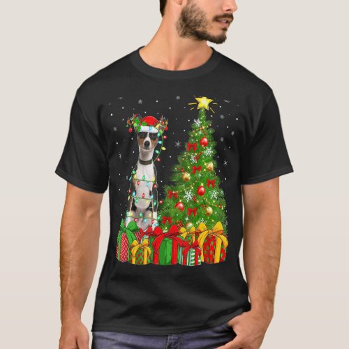 Malamute Dog Lighting Xmas Tree Santa Hat Malamute T_Shirt