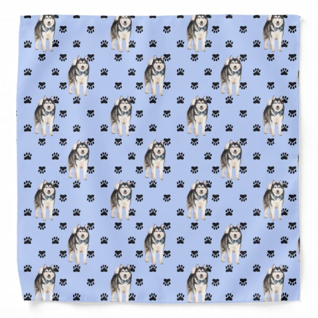 Malamute Dog Paw Prints Pattern Bandana (Front)
