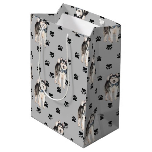 Malamute Dog Paw Prints Pattern Medium Gift Bag