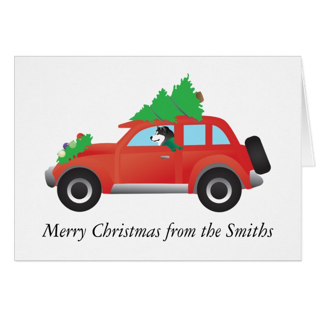 Malamute Driving a car Christmas tree on top Card (Front Horizontal)