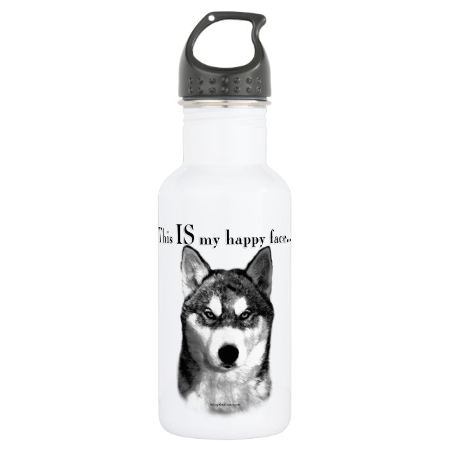 Malamute Happy Face Stainless Steel Water Bottle (Front)