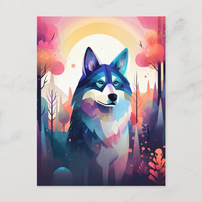 Malamute Husky Modern Abstract Dog Painting Art Postcard (Front)