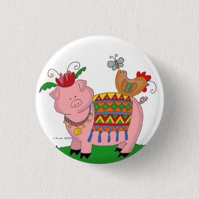 Malanky Pig Ukrainian Folk Art Button (Front)