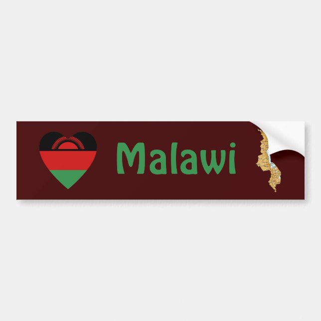Malawi Flag Heart + Map Bumper Sticker (Front)