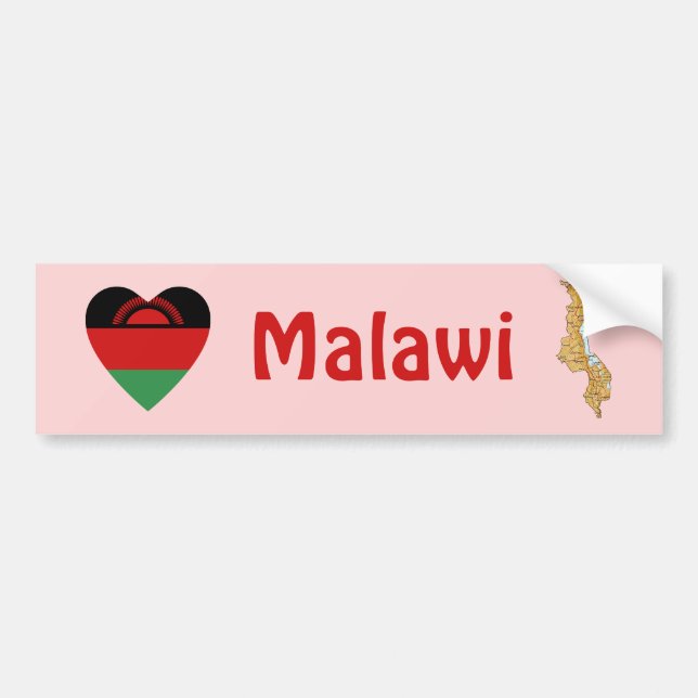 Malawi Flag Heart + Map Bumper Sticker (Front)