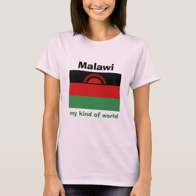 Malawi Flag + Map + Text T-Shirt (Front)