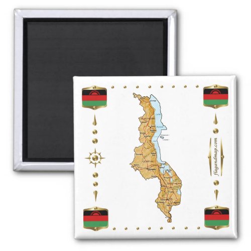 Malawi Map  Flags Magnet