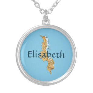 Malawi Map + Name Necklace
