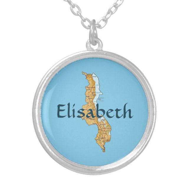 Malawi Map + Name Necklace (Front)