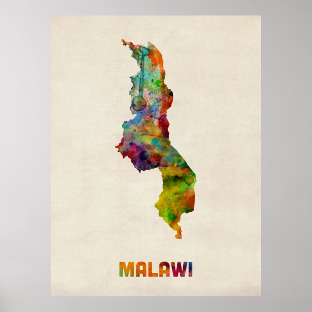Malawi Watercolor Map Poster (Front)
