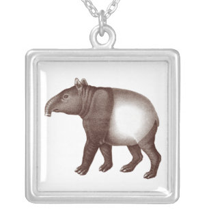 Malay or Asian Tapir from an Antique Engraving Silver Plated Necklace