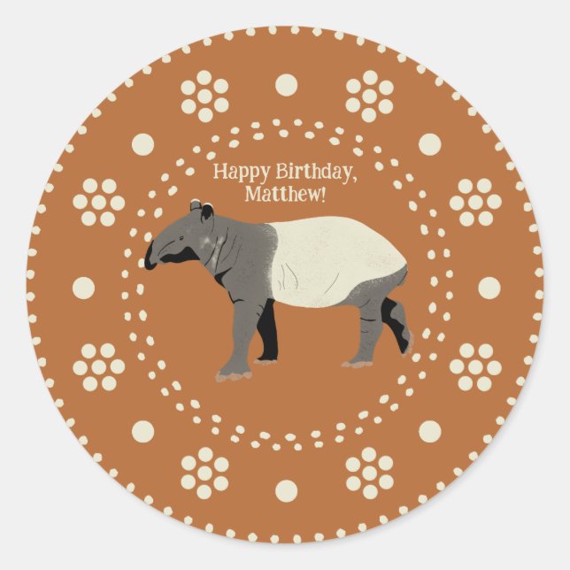Malayan or Asian Tapir Custom Message Classic Round Sticker (Front)