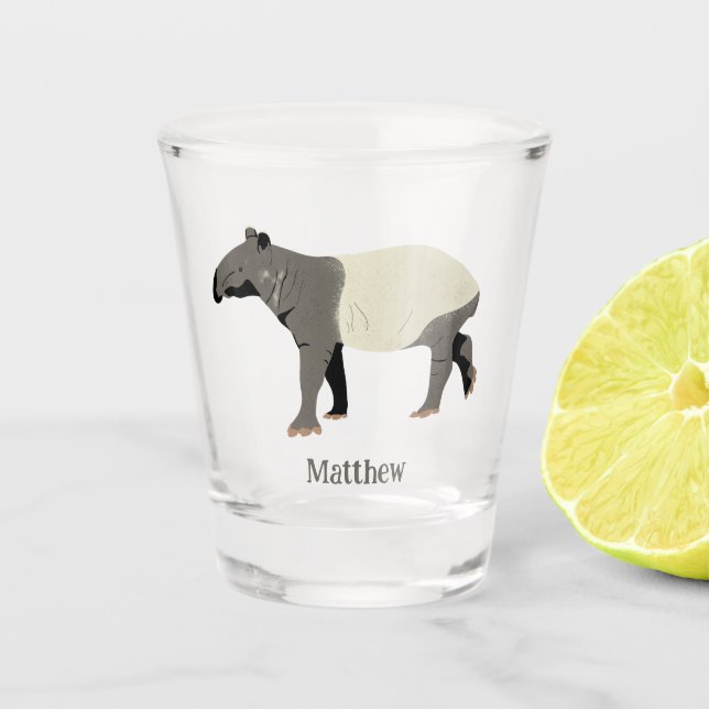 Malayan or Asian Tapir Illustrated Personalized Shot Glass (Front)