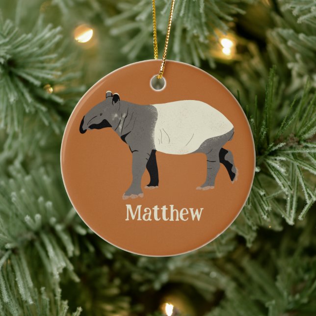 Malayan or Asian Tapir Personalized Dated Ceramic Ornament (Tree)