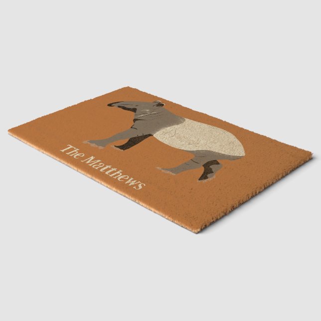 Malayan or Asian Tapir Personalized Fiber Doormat (Corner)