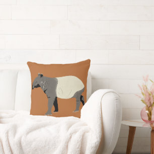 Malayan Tapir Animal Graphic Cinnamon Orange Throw Pillow