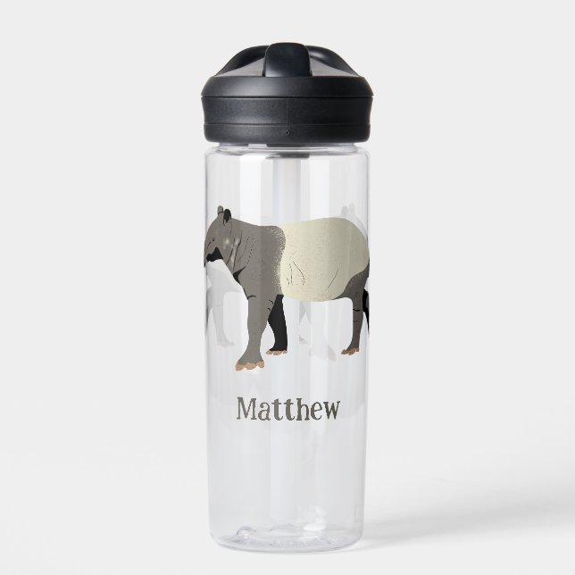 Malayan Tapir Animal Illustration Personalized Water Bottle (Front)