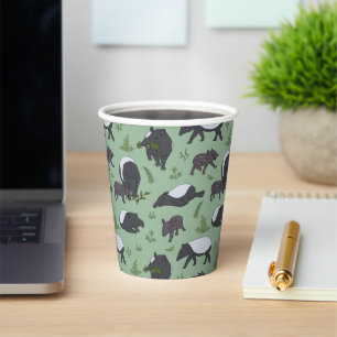 Malayan Tapir Green Jungle Zoo Animal Party Paper Cups