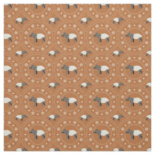 Malayan Tapirs Animal Patterned Cinnamon Orange Fabric