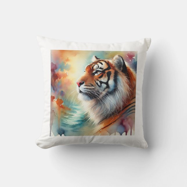 Malayan tiger 231024AREF143 - Watercolor Throw Pillow (Front)