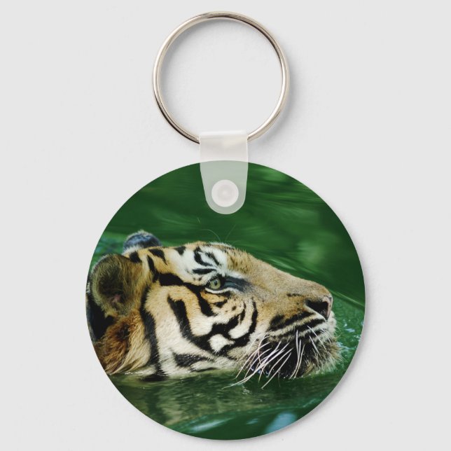 Malayan Tiger Swimming Headshot Keychain (Front)
