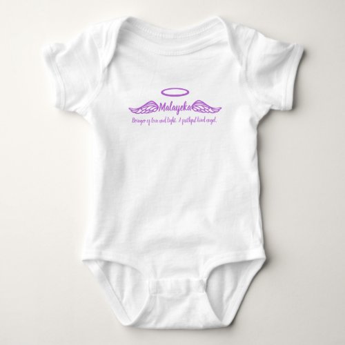 Malayeka girls name  meaning angel wings purple baby bodysuit