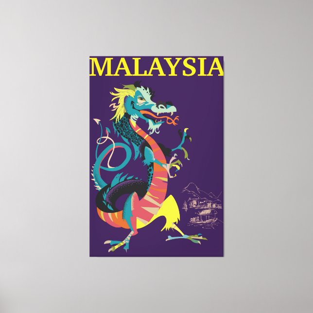 Malaysia Dragon vintage style travel poster Canvas Print (Front)