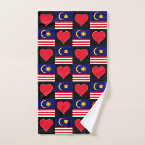 Malaysia Flag and Heart Pattern Malaysian Pride Hand Towel