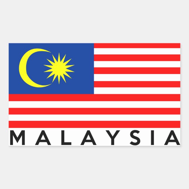 malaysia flag country text name rectangular sticker (Front)