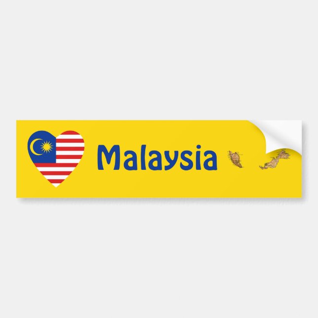 Malaysia Flag Heart + Map Bumper Sticker (Front)