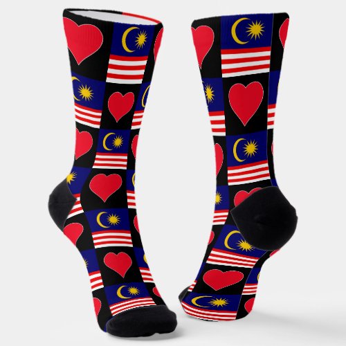 Malaysia Flag Heart Pattern Fun Malaysian Pride Socks