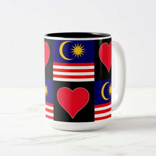 Malaysia Flag Heart Pattern Patriotic Malaysian Two_Tone Coffee Mug